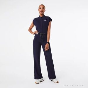 Navy Jumpsuit with Black Tie Detail